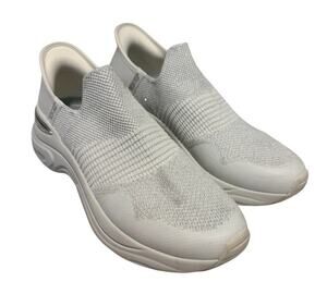 Skechers Hands Free Slip-Ins Hazel Priya White Silver Sneaker Size 7.5